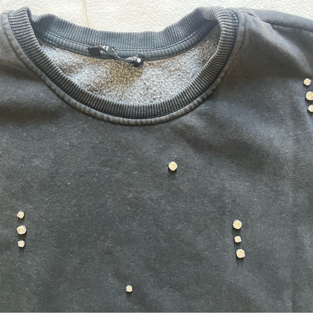 Zara Gray Sweatshirt with rhinestone Studded Design size small - Picture 4 of 6